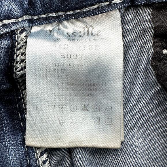 Miss Me Denim Shorts Cutoff Mid Rise Fleur de Lis Embroidered Rhinestone Blue 28 - Picture 3 of 6